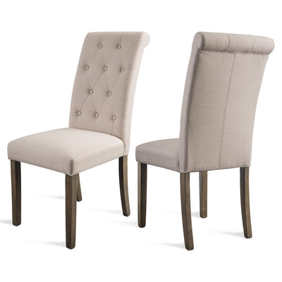 SEGMART Upholstered Dining Chairs Set of 2, Tufted High Back Padded Dining Chairs w/Solid Wood Legs, Classic Fabric Beige Linen Parsons Dining Side Chair, Beige, S12483