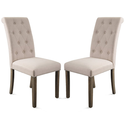 SEGMART Upholstered Dining Chairs Set of 2, Tufted High Back Padded Dining Chairs w/Solid Wood Legs, Classic Fabric Beige Linen Parsons Dining Side Chair, Beige, S12483