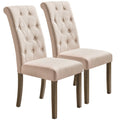SEGMART Upholstered Dining Chairs Set of 2, Tufted High Back Padded Dining Chairs w/Solid Wood Legs, Classic Fabric Beige Linen Parsons Dining Side Chair, Beige, S12483