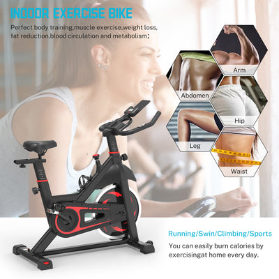 Stationary Indoor Cycling Bike, Professional Trainer Exercise Bicycle w/Transport Wheels, LED Display, Cup Holder, Soft Saddle, Adjustable Handlebar and Seat Exercise Equipment, 330 lbs, S5873