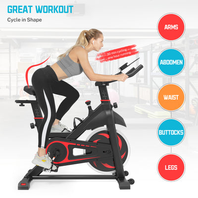 Stationary Indoor Cycling Bike, Professional Trainer Exercise Bicycle w/Transport Wheels, LED Display, Cup Holder, Soft Saddle, Adjustable Handlebar and Seat Exercise Equipment, 330 lbs, S5873