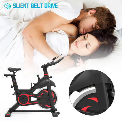 Stationary Indoor Cycling Bike, Professional Trainer Exercise Bicycle w/Transport Wheels, LED Display, Cup Holder, Soft Saddle, Adjustable Handlebar and Seat Exercise Equipment, 330 lbs, S5873