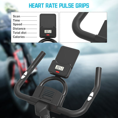 Stationary Indoor Cycling Bike, Professional Trainer Exercise Bicycle w/Transport Wheels, LED Display, Cup Holder, Soft Saddle, Adjustable Handlebar and Seat Exercise Equipment, 330 lbs, S5873