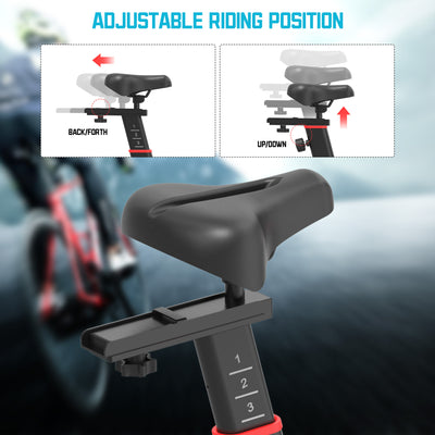 Stationary Indoor Cycling Bike, Professional Trainer Exercise Bicycle w/Transport Wheels, LED Display, Cup Holder, Soft Saddle, Adjustable Handlebar and Seat Exercise Equipment, 330 lbs, S5873