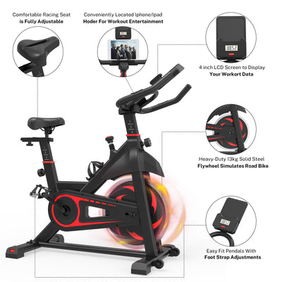 Stationary Indoor Cycling Bike, Professional Trainer Exercise Bicycle w/Transport Wheels, LED Display, Cup Holder, Soft Saddle, Adjustable Handlebar and Seat Exercise Equipment, 330 lbs, S5873
