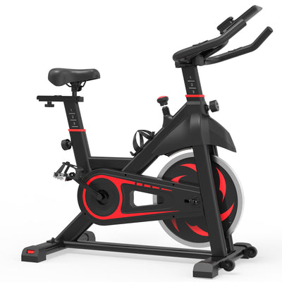 Stationary Indoor Cycling Bike, Professional Trainer Exercise Bicycle w/Transport Wheels, LED Display, Cup Holder, Soft Saddle, Adjustable Handlebar and Seat Exercise Equipment, 330 lbs, S5873