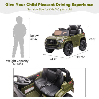 Ride On Kids Truck Car, Segmart Licensed Toyota Tacoma 12 Volt Electric 4 Tries Vehicle with Remote Control, 2 Speeds, 2 LED Headlights, Brakes and Gas Pedal, AUX, White, SS2600