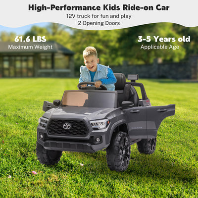 Ride On Kids Truck Car, Segmart Licensed Toyota Tacoma 12 Volt Electric 4 Tries Vehicle with Remote Control, 2 Speeds, 2 LED Headlights, Brakes and Gas Pedal, AUX, Grey, SS2650