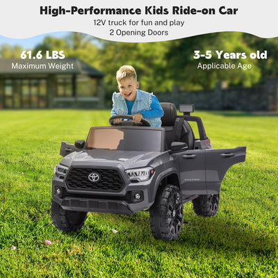 Ride on Cars for Boys, Licensed Toyota Tacoma 12V Electric Ride on Cars with Remote Control, Gray Motorized Vehicles Ride on Truck with Headlights/Music Player for 3 to 5 YO, LLL3200