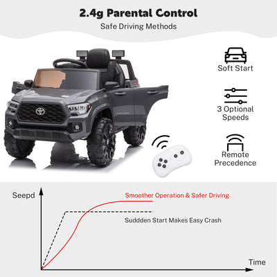 Ride on Cars for Boys, Licensed Toyota Tacoma 12V Electric Ride on Cars with Remote Control, Gray Motorized Vehicles Ride on Truck with Headlights/Music Player for 3 to 5 YO, LLL3200