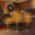 SEGMART 4FT 5FT 6FT White Birch Tree 3PCS Set, Christmas Trees with White Lights, Solid Metal Stand, Decorations for Indoor, Outdoor, White, SS041