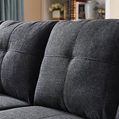SEGMART Black Mid-Century Sectional Sofa with Chaise Lounge and Storage Ottoman for Living Room, 97.5'' Wide Upholstered Linen Fabric Sectional Sofas with Solid Wood Frame and Cupholder, S5407