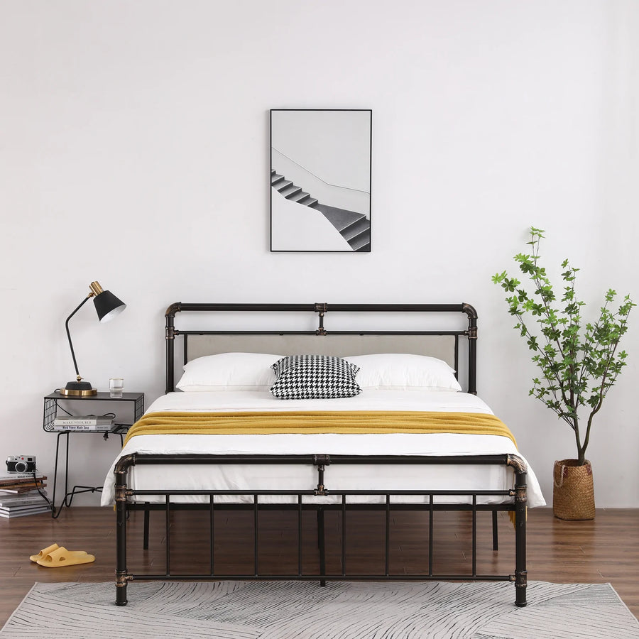 Metal Platform Bed Frame with Headboard, Queen Size Bed Frame, Metal Bed Frame with Metal Slat Support, Platform Bed Frame with Solid Construction, 83"L x 61"W x 40.83"H, Max Holds 661LBS, L