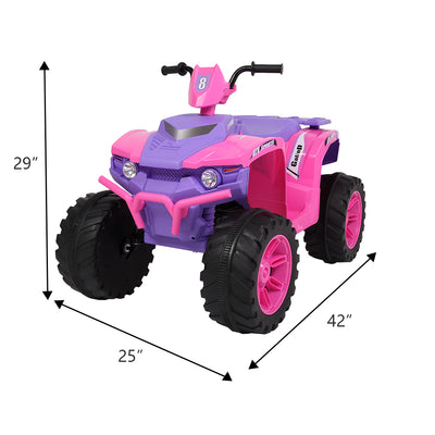 Kids ATV Quad Ride-On Car Toy, Rechargeable 12V Ride on Cars, Electric Battery-Powered ATV Ride On Car Toy, Pink Ride On Toys for Boys Girls Ages 3-5, 2 Speeds, LED Lights, MP3 Music, L5345