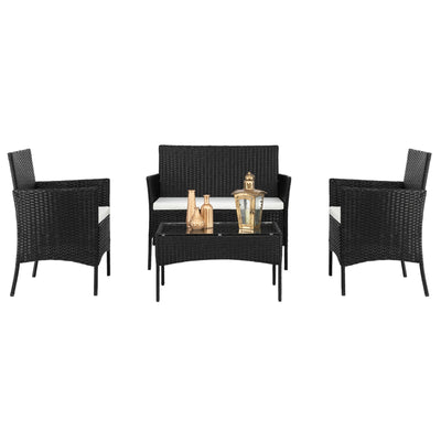 Wicker Chair Set, Upgrade 4 Piece Outdoor Patio Furniture Set with Wicker Chairs, Loveseat & Glass Coffee Table, Modern Rattan Conversation Set Wicker Patio Set for Yard, Porch, Poolside, LLL1718