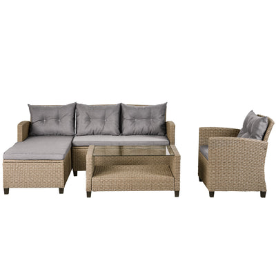 4-Piece Patio Conversation Sets, 2022 Upgrade All-Weather Wicker Patio Furniture Set w/Seat Cushions & Tempered Glass Coffee Table, Outdoor Patio Sets for Porch Poolside Backyard Garden, 330lbs, S1498