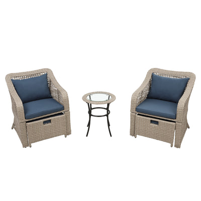 Segmart Patio Dining Sets, 5 Piece Patio Furniture Set with 2 Cushioned Chairs, 2 Ottoman, Glass Table, PE Wicker Rattan Outdoor Lounge Chair Chat Conversation Set for Backyard, Porch, Garden, LLL322