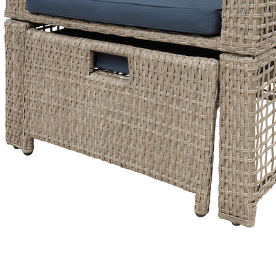 SEGMART 5 Piece Modular Sectional Wicker Set for Backyard, Resistant Elegance Conversation Furniture with Removable Cushions, 2 Ottomans, Tempered Glass Table, 330lbs, Beige Cushions, S6039