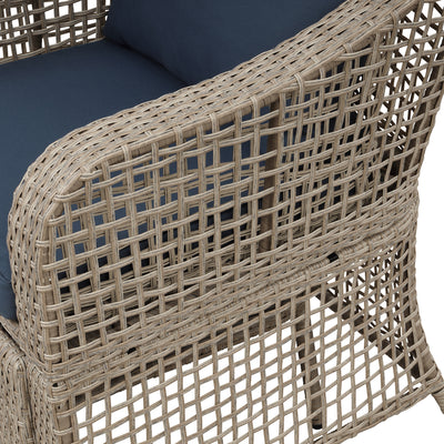 SEGMART 5 Piece Modular Sectional Wicker Set for Backyard, Resistant Elegance Conversation Furniture with Removable Cushions, 2 Ottomans, Tempered Glass Table, 330lbs, Beige Cushions, S6039