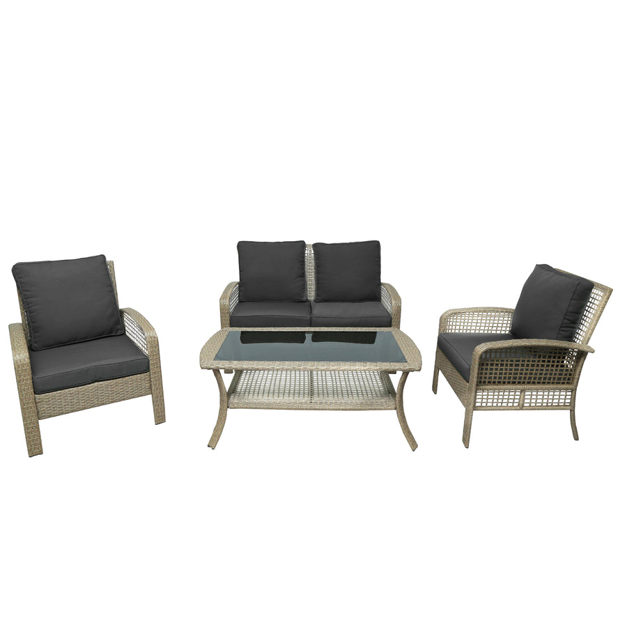 Outdoor Bistro Dining Chair Sets, Patio Furniture Set with Soft Cushion, 1 Loveseat and 2 Single Chairs, Outdoor Patio Conversation Sets for Garden Backyard Porch Poolside, Beige, SS2169