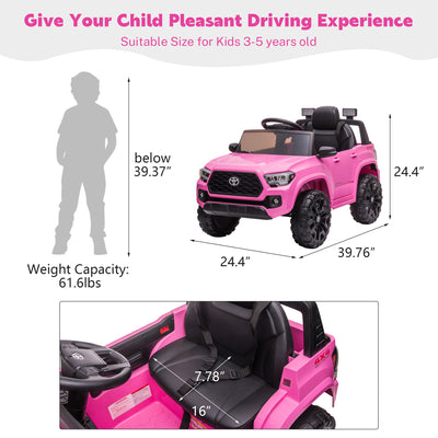 Ride On Kids Truck Car, Segmart Licensed Toyota Tacoma 12 Volt Electric 4 Tries Vehicle with Remote Control, 2 Speeds, 2 LED Headlights, Brakes and Gas Pedal, AUX, Pink, SS2620