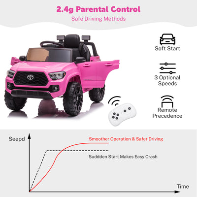 Ride On Kids Truck Car, Segmart Licensed Toyota Tacoma 12 Volt Electric 4 Tries Vehicle with Remote Control, 2 Speeds, 2 LED Headlights, Brakes and Gas Pedal, AUX, Pink, SS2620