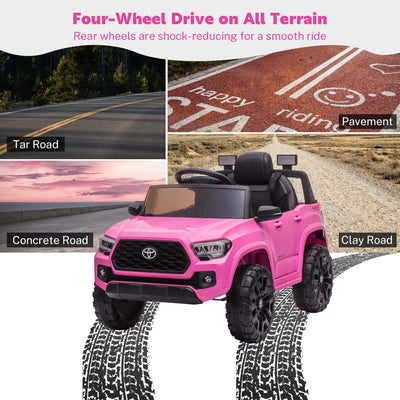 Ride On Kids Truck Car, Segmart Licensed Toyota Tacoma 12 Volt Electric 4 Tries Vehicle with Remote Control, 2 Speeds, 2 LED Headlights, Brakes and Gas Pedal, AUX, Pink, SS2620