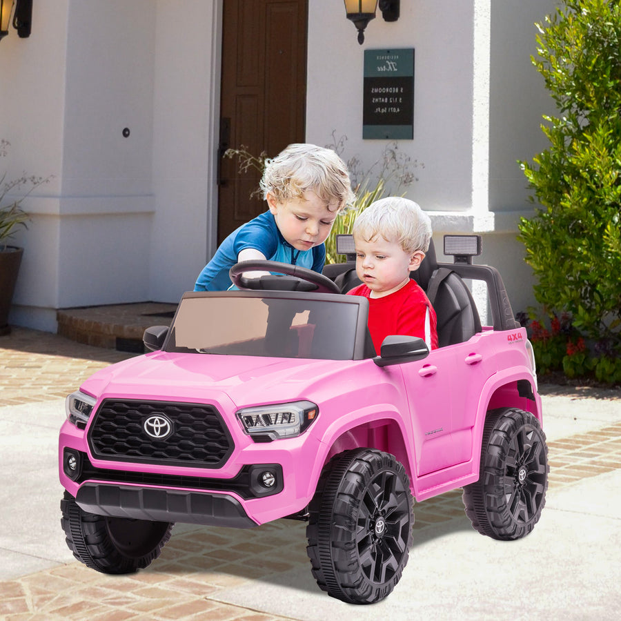 Ride On Kids Truck Car, Segmart Licensed Toyota Tacoma 12 Volt Electric 4 Tries Vehicle with Remote Control, 2 Speeds, 2 LED Headlights, Brakes and Gas Pedal, AUX, Pink, SS2620