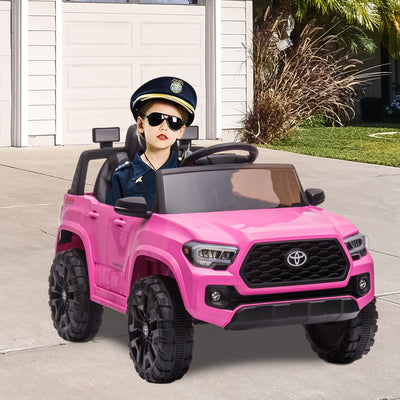 Ride On Kids Truck Car, Segmart Licensed Toyota Tacoma 12 Volt Electric 4 Tries Vehicle with Remote Control, 2 Speeds, 2 LED Headlights, Brakes and Gas Pedal, AUX, Pink, SS2620