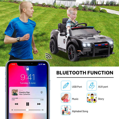 Ride On Toys Kids Police Car, 12V Battery Powered Electric Police Truck with Remote Control, LED Siren Flashing Light, Spring Suspension, Music, Horn, SUV Vehicle Gift for Children, Black, S1758