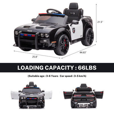 Ride On Toys Kids Police Car, 12V Battery Powered Electric Police Truck with Remote Control, LED Siren Flashing Light, Spring Suspension, Music, Horn, SUV Vehicle Gift for Children, Black, S1758