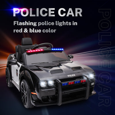 Ride On Toys Kids Police Car, 12V Battery Powered Electric Police Truck with Remote Control, LED Siren Flashing Light, Spring Suspension, Music, Horn, SUV Vehicle Gift for Children, Black, S1758