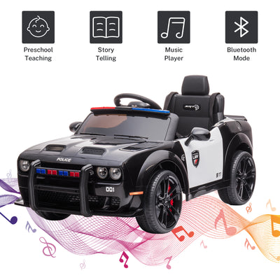 Ride On Toys Kids Police Car, 12V Battery Powered Electric Police Truck with Remote Control, LED Siren Flashing Light, Spring Suspension, Music, Horn, SUV Vehicle Gift for Children, Black, S1758