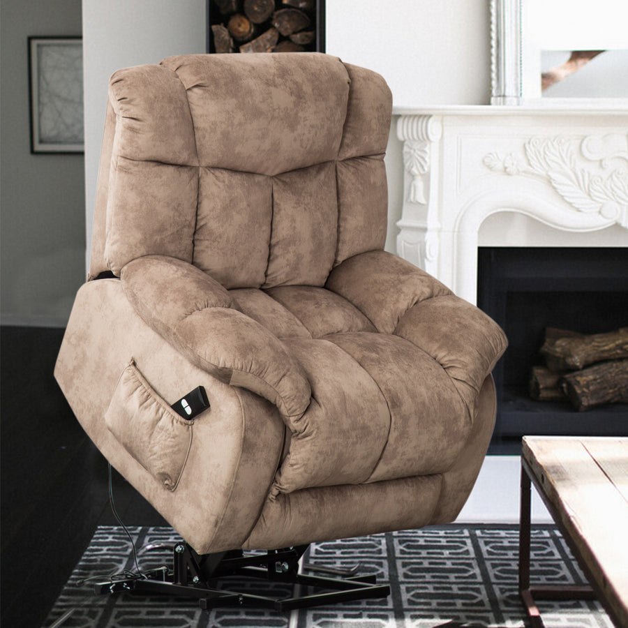 Lift Recliner, Electric Power Lounge Single Sofa for Elderly and Disabled, Heavy Duty Reclining Chair with Remote Control, Plush Fabric Sofa Living Room Chair with Overstuffed Design, Camel, SS428