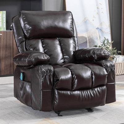 Massage Recliner Sofa with Remote Control, Single PU Leather Ergonomic Recliner Chaise Chair w/Rocking Function and Side Pocket, for Home, Lounge, Psychotherapy Room, S12570