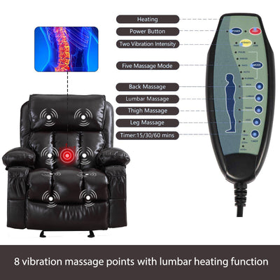 Recliner Chair for Psychotherapy Room, Single PU Leather Massage Chair with Remote Control, Ergonomic Rocking Function Recliner Lounge w/Padded Seat Backrest, for Home, Living Room, S12571