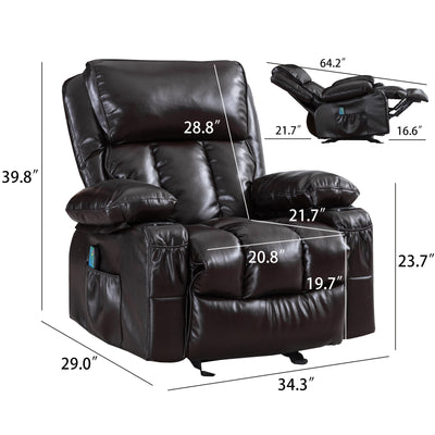 Recliner Chair for Psychotherapy Room, Single PU Leather Massage Chair with Remote Control, Ergonomic Rocking Function Recliner Lounge w/Padded Seat Backrest, for Home, Living Room, S12571