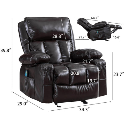 Massage Recliner Sofa with Remote Control, Single PU Leather Ergonomic Recliner Chaise Chair w/Rocking Function and Side Pocket, for Home, Lounge, Psychotherapy Room, S12570