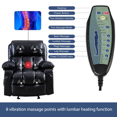 Recliner Chair for Psychotherapy Room, Single PU Leather Massage Chair with Remote Control, Ergonomic Rocking Function Recliner Lounge w/Padded Seat Backrest, for Home, Living Room, S12571