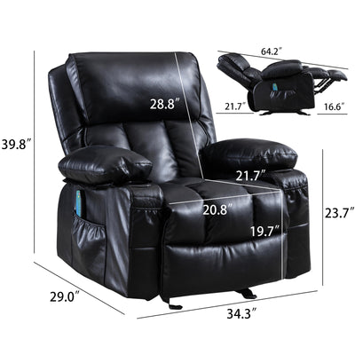 Recliner Chair for Psychotherapy Room, Single PU Leather Massage Chair with Remote Control, Ergonomic Rocking Function Recliner Lounge w/Padded Seat Backrest, for Home, Living Room, S12571