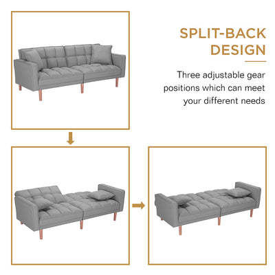 SEGMART 76'' Sofa Bed with 2 Pillows, Recliner Couch with 5 Solid Wooden Legs, Light Grey, SS386