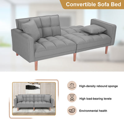 SEGMART 76'' Sofa Bed with 2 Pillows, Recliner Couch with 5 Solid Wooden Legs, Light Grey, SS386