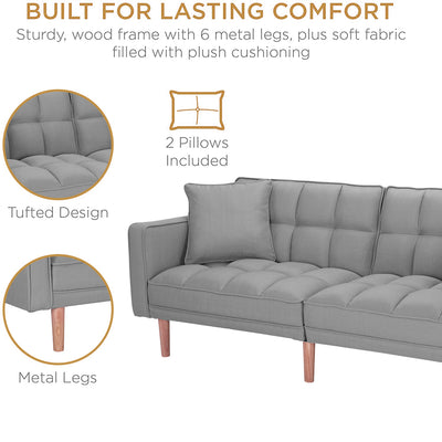 SEGMART 76'' Sofa Bed with 2 Pillows, Recliner Couch with 5 Solid Wooden Legs, Light Grey, SS386