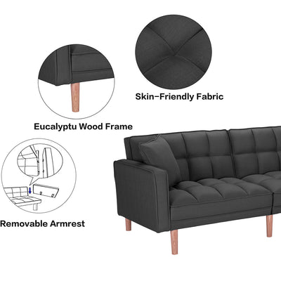SEGMART 76'' Sofa Bed with 2 Pillows, Recliner Couch with 5 Solid Wooden Legs, Light Grey, SS386