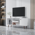 Television Stands for TVs up to 55'', Modern Entertainment Center with 4 Solid Wood Legs, Media Console Table Storage Desk with 2 Cabinet and Open Shelves, White, S9816