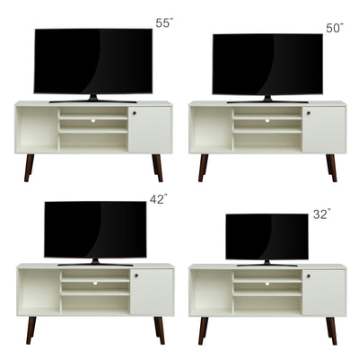 Television Stands for TVs up to 55'', Modern Entertainment Center with 4 Solid Wood Legs, Media Console Table Storage Desk with 2 Cabinet and Open Shelves, White, S9816