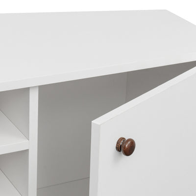 Television Stands for TVs up to 55'', Modern Entertainment Center with 4 Solid Wood Legs, Media Console Table Storage Desk with 2 Cabinet and Open Shelves, White, S9816