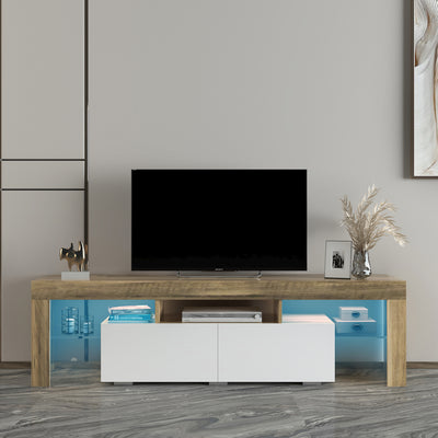 Television Stands for TVs up to 70'', Modern Gloss Entertainment Center with LED Lights, Media Console Table Storage Desk with 2 Drawers and Open Shelves for Up to 70 Inch TV, Gray Walne, S9816