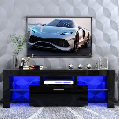 TV Console Table with Storage, SEGMART Modern Black TV Stand with LED Lights, High Gloss TV Console Cabinet with Drawers, Home Media Entertainment Center for Living Room, 51"x13.7"x17.7", LL284