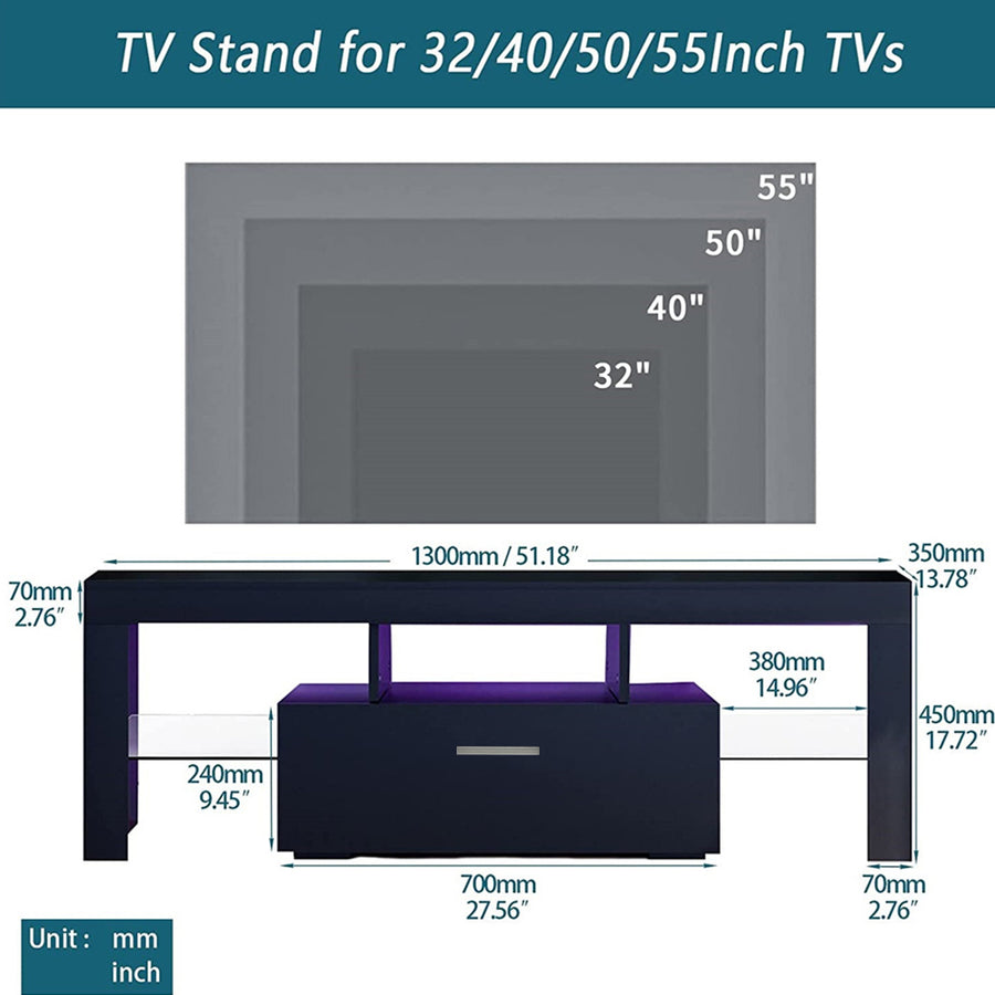 TV Console Table with Storage, SEGMART Modern Black TV Stand with LED Lights, High Gloss TV Console Cabinet with Drawers, Home Media Entertainment Center for Living Room, 51"x13.7"x17.7", LL284